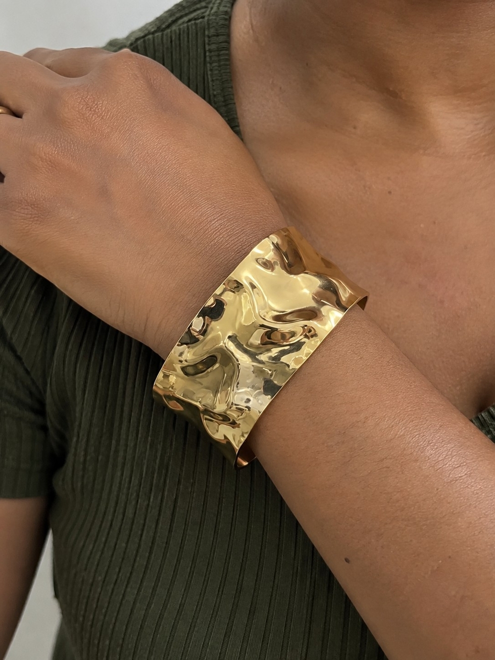 Gold Hammered Wide Cuff Bracelet
